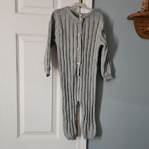 Soft Knit Gray/ Blue Kids Wide Rib Romper
